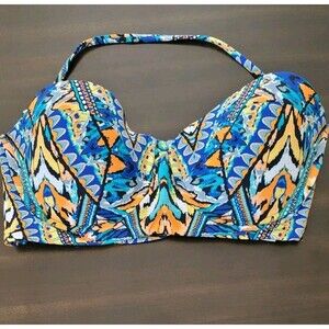 NWT Bikini Top Padded Underwire Blue Orange Corset Size L